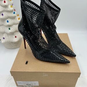 Women’s Christian Louboutin, Kate Max 100 Crystal embellished mesh/patent 40